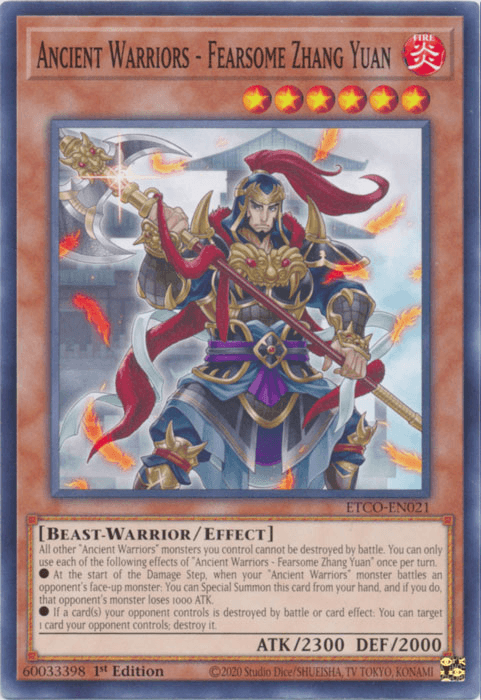 1st Edition, Beast-Warrior, Common, Effect Monster, Eternity Code, Fire Ancient Warriors - Fearsome Zhang Yuan [ETCO-EN021] Common - Trading Card World