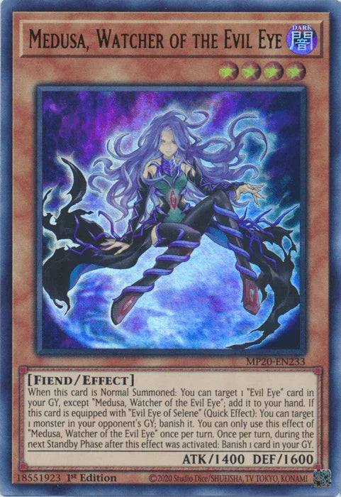 1st Edition, 2020 Tin of Lost Memories, Dark, Effect Monster, Fiend, Ultra Rare Medusa, Watcher of the Evil Eye [MP20-EN233] Ultra Rare - Trading Card World