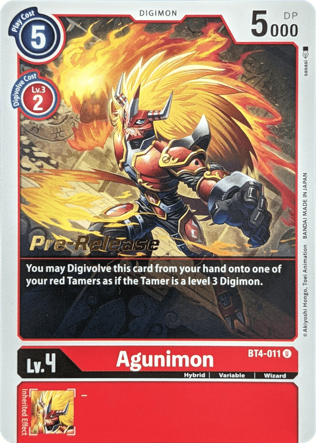 BT4-011, Digimon, Great Legend Pre-Release Promos, Hybrid, Red, Uncommon, Variable, Wizard Agunimon [BT4-011] [Great Legend Pre-Release Promos] - Trading Card World