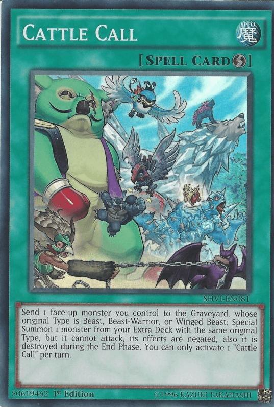 1st Edition, Quick Play Spell, Shining Victories, Spell, Super Rare, Unlimited Cattle Call [SHVI-EN081] Super Rare - Trading Card World