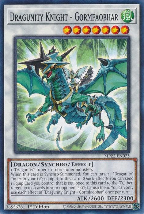 1st Edition, 2022 Tin of the Pharaoh's Gods, Common, Dragon, Synchro/Effect Monster, Wind Dragunity Knight - Gormfaobhar [MP22-EN025] Common - Trading Card World