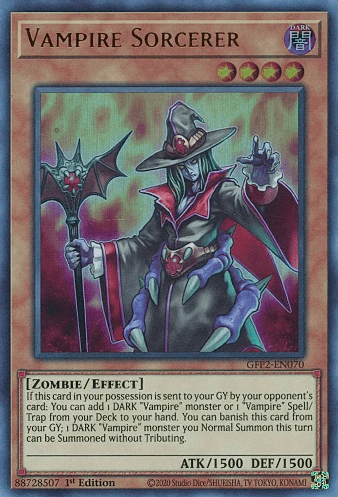 1st Edition, Dark, Effect Monster, Ghosts From the Past: The 2nd Haunting, Ultra Rare, Zombie Vampire Sorcerer [GFP2-EN070] Ultra Rare - Trading Card World