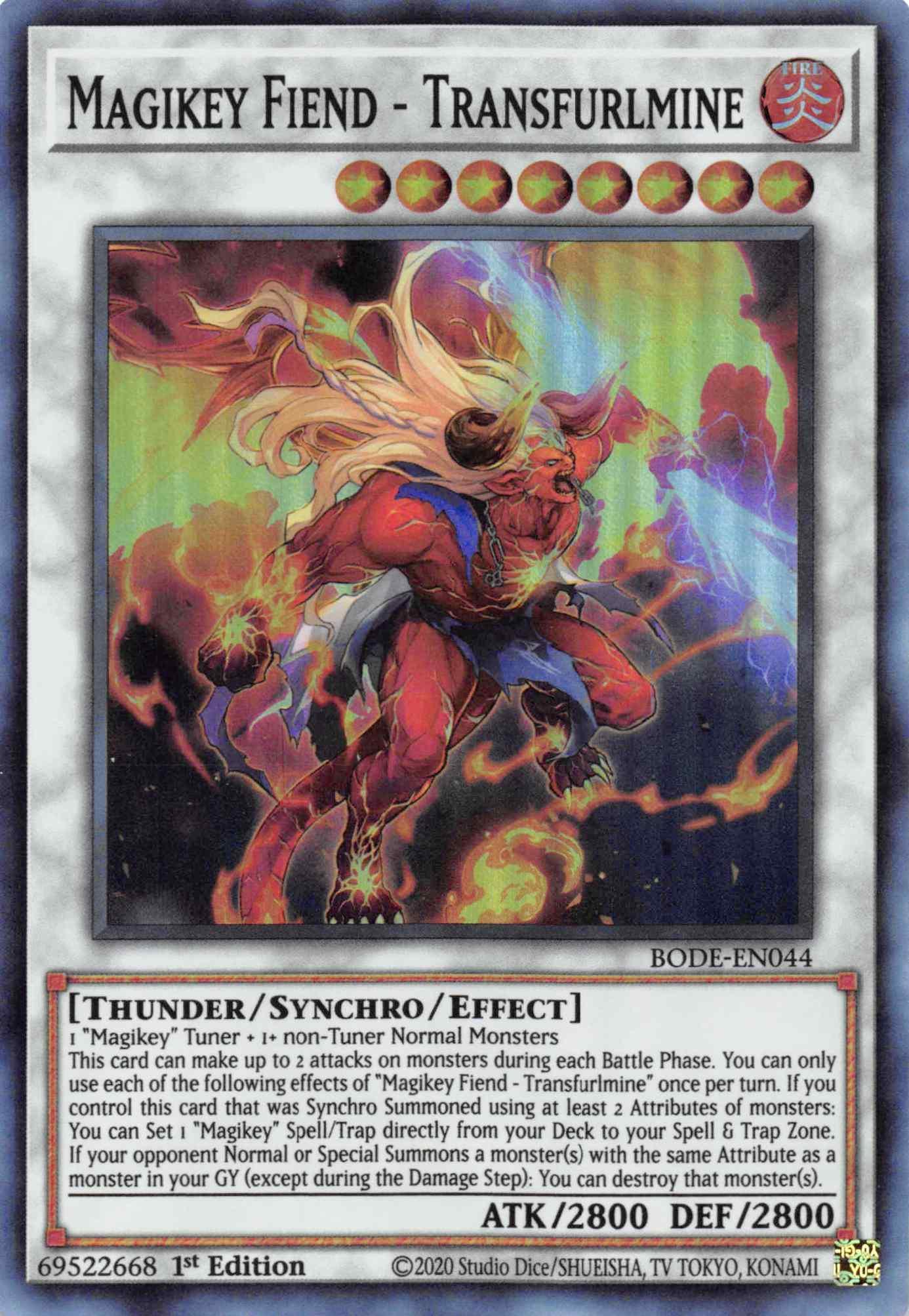 1st Edition, Burst of Destiny, Fire, Super Rare, Synchro/Effect Monster, Thunder Magikey Fiend - Transfurlmine [BODE-EN044] Super Rare - Trading Card World