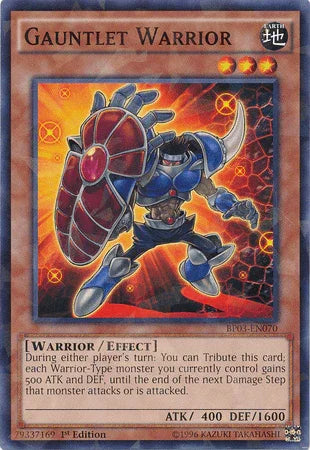 1st Edition, Battle Pack 3: Monster League, Earth, Effect Monster, Shatterfoil Rare, Warrior Gauntlet Warrior [BP03-EN070] Shatterfoil Rare - Trading Card World