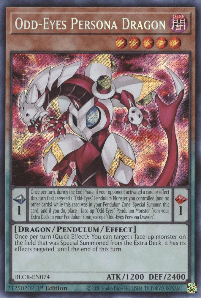 1st Edition, Battles of Legend: Crystal Revenge, Dark, Dragon, Pendulum/Effect Monster, Secret Rare Odd-Eyes Persona Dragon [BLCR-EN074] Secret Rare - Trading Card World