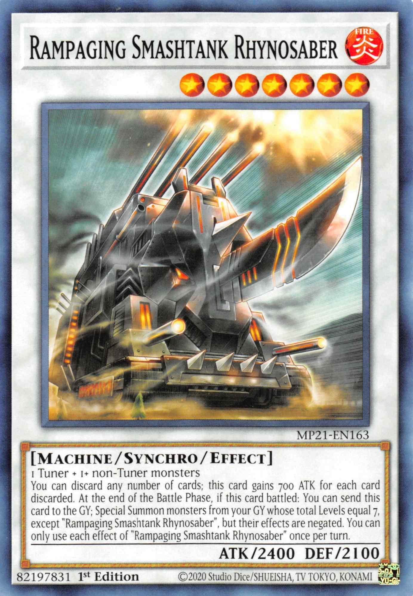 1st Edition, 2021 Tin of Ancient Battles, Common, Dfire, Machine, Synchro/Effect Monster Rampaging Smashtank Rhynosaber [MP21-EN163] Common - Trading Card World
