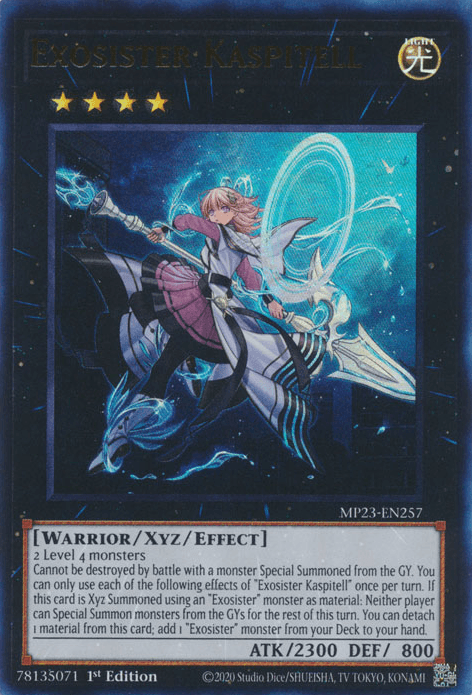1st Edition, Dueling Heroes Collectors Tin - Mega Pack (25th Anniversary Edition), Light, Ultra Rare, Warrior, Xyz/Effect Monster Exosister Kaspitell [MP23-EN257] Ultra Rare - Trading Card World