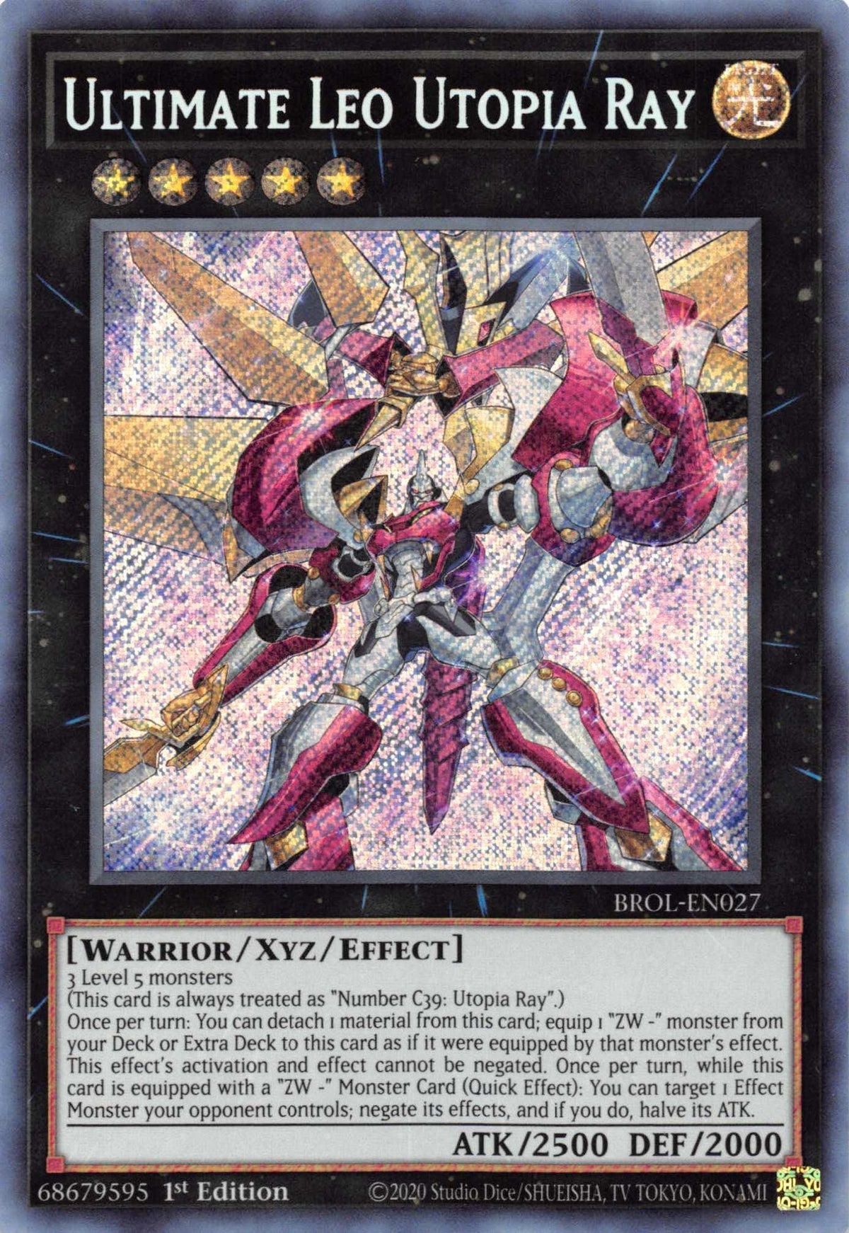 1st Edition, Brothers of Legend, Light, Secret Rare, Warrior, Xyz/Effect Monster Ultimate Leo Utopia Ray [BROL-EN027] Secret Rare - Trading Card World