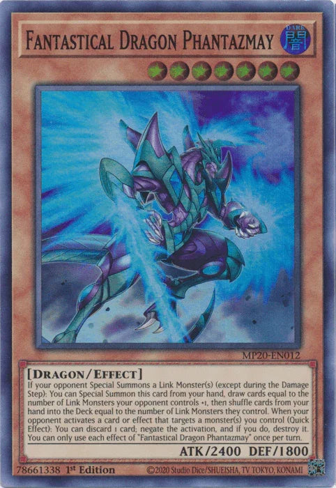 1st Edition, 2020 Tin of Lost Memories, Dark, Dragon, Effect Monster, Super Rare Fantastical Dragon Phantazmay [MP20-EN012] Super Rare - Trading Card World