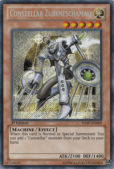 1st Edition, Effect Monster, Hidden Arsenal 7: Knight of Stars, Light, Machine, Secret Rare, Unlimited Constellar Zubeneschamali [HA07-EN009] Secret Rare - Trading Card World