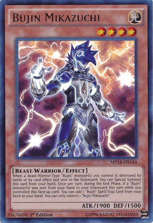 1st Edition, 2014 Mega-Tins Mega Pack, Beast-Warrior, Dark, Effect Monster, Ultra Rare Bujin Mikazuchi [MP14-EN144] Ultra Rare - Trading Card World