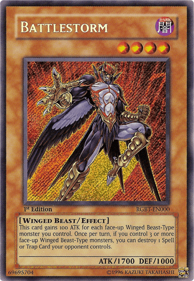 1st Edition, Dark, Effect Monster, Raging Battle, Secret Rare, Unlimited, Winged Beast Battlestorm [RGBT-EN000] Secret Rare - Trading Card World