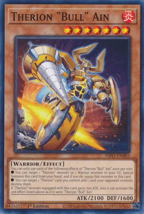 1st Edition, Common, Dimension Force, Effect Monster, Fire, Warrior Therion Bull Ain [DIFO-EN003] Common - Trading Card World