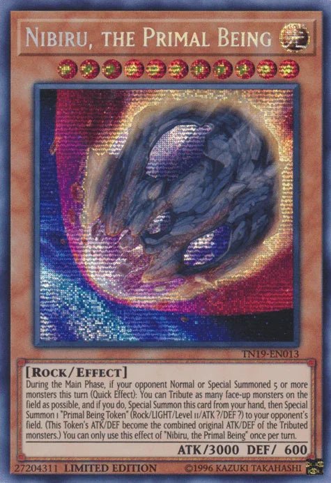 2019 Gold Sarcophagus Tin, Effect Monster, Light, Limited, Prismatic Secret Rare, Rock Nibiru, the Primal Being [TN19-EN013] Prismatic Secret Rare - Trading Card World