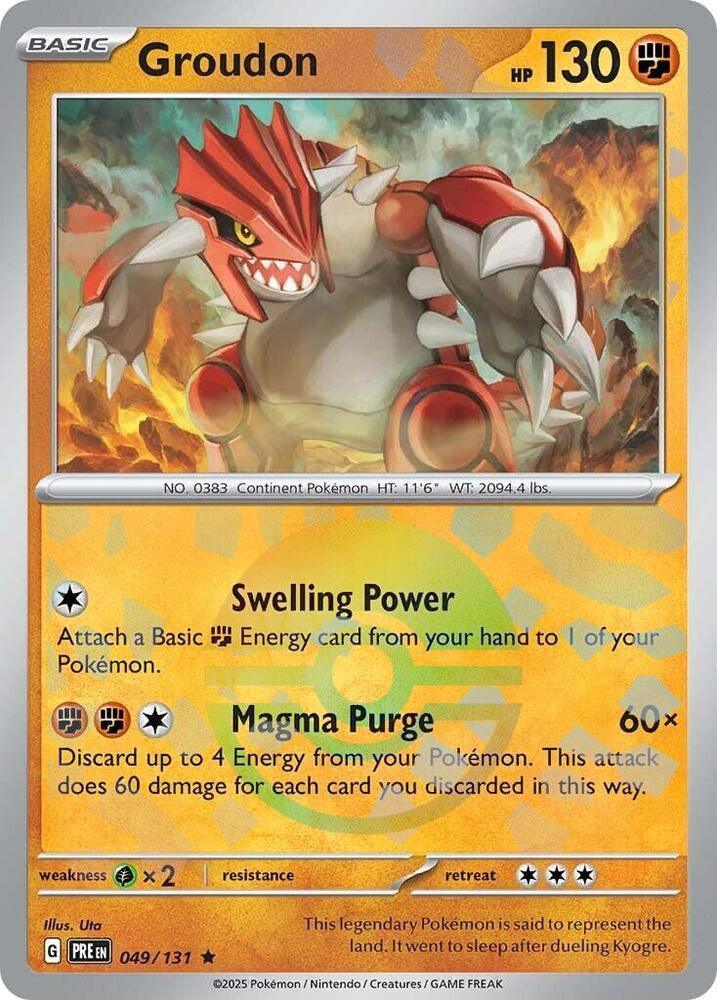 049, Fighting, Grass [x2], Holofoil, Rare, Scarlet & Violet: Prismatic Evolutions Groudon (049/131) (Poke Ball Pattern) [Scarlet & Violet: Prismatic Evolutions] - Trading Card World