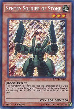 1st Edition, Earth, Effect Monster, Rock, Secret Rare, The Dark Side of Dimensions Movie Pack: Secret Edition Sentry Soldier of Stone [MVP1-ENS12] Secret Rare - Trading Card World