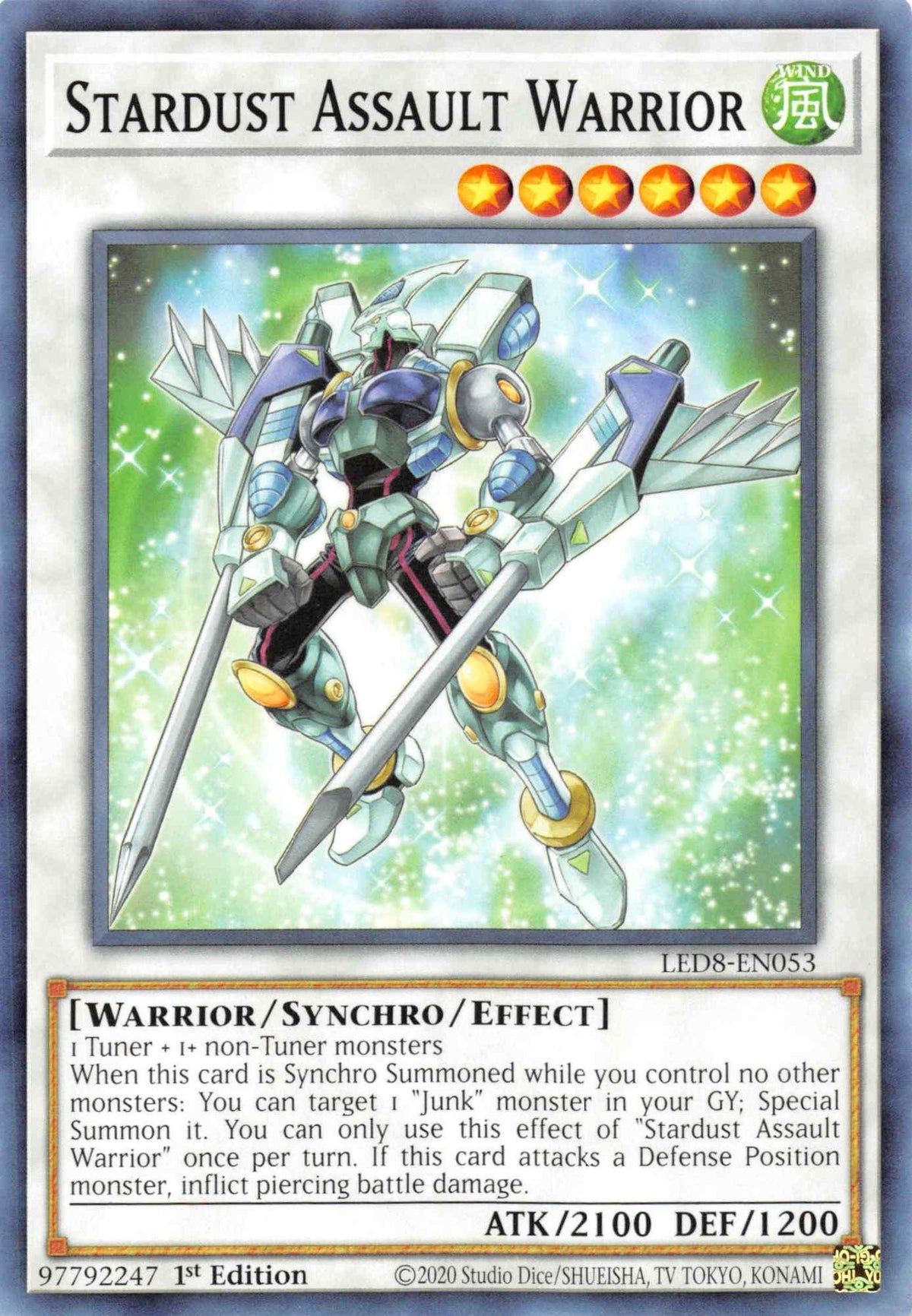 1st Edition, Common, Legendary Duelists: Synchro Storm, Synchro/Effect Monster, Warrior, Wind Stardust Assault Warrior [LED8-EN053] Common - Trading Card World