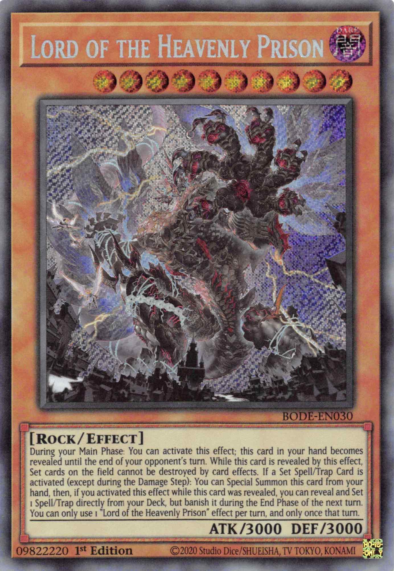 1st Edition, Burst of Destiny, Dark, Effect Monster, Rock, Secret Rare Lord of the Heavenly Prison [BODE-EN030] Secret Rare - Trading Card World