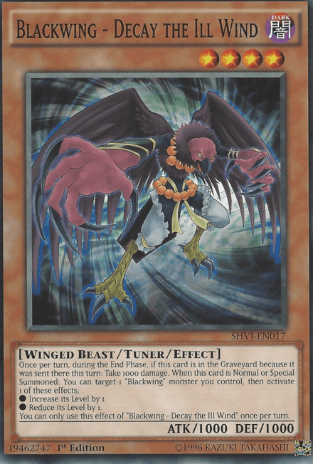 1st Edition, Common, Dark, Shining Victories, Tuner/Effect Monster, Unlimited, Winged Beast Blackwing - Decay the Ill Wind [SHVI-EN017] Common - Trading Card World