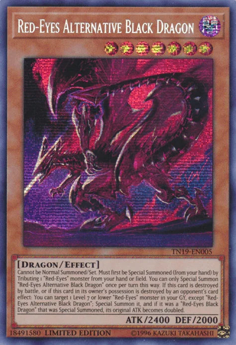 2019 Gold Sarcophagus Tin, Dark, Dragon, Effect Monster, Limited, Prismatic Secret Rare Red-Eyes Alternative Black Dragon [TN19-EN005] Prismatic Secret Rare - Trading Card World