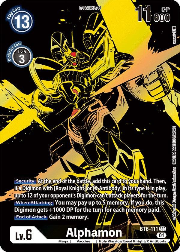 Black, BT6-111, Digimon, Double Diamond Promos, Holy Warrior/Royal Knight/X-Antibody, Mega, Secret Rare, Vaccine Alphamon [BT6-111] (Alternate Art) (Gold) [Double Diamond Promos] - Trading Card World
