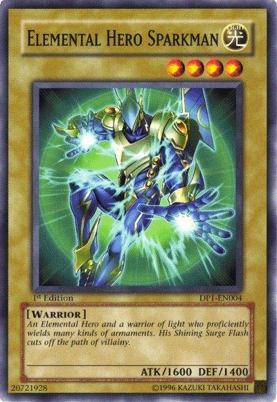 1st Edition, Common, Duelist Pack 1: Jaden Yuki, Light, Normal Monster, Unlimited, Warrior Elemental Hero Sparkman [DP1-EN004] Common - Trading Card World