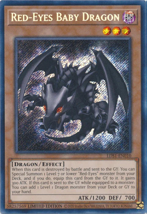 Dark, Dragon, Effect Monster, Legendary Duelists: Season 1, Limited, Secret Rare Red-Eyes Baby Dragon [LDS1-EN010] Secret Rare - Trading Card World