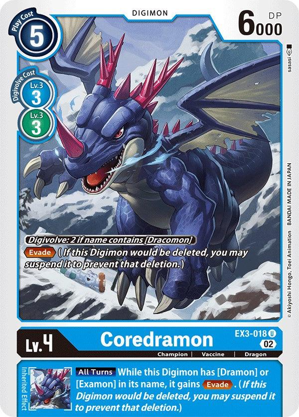 Blue, Champion, Digimon, Draconic Roar, Dragon, EX3-018, Uncommon, Vaccine Coredramon [EX3-018] [Draconic Roar] - Trading Card World