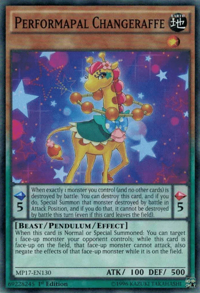 1st Edition, 2017 Mega-Tins Mega Pack, Beast, Common, Earth, Pendulum/Effect Monster Performapal Changeraffe [MP17-EN130] Common - Trading Card World