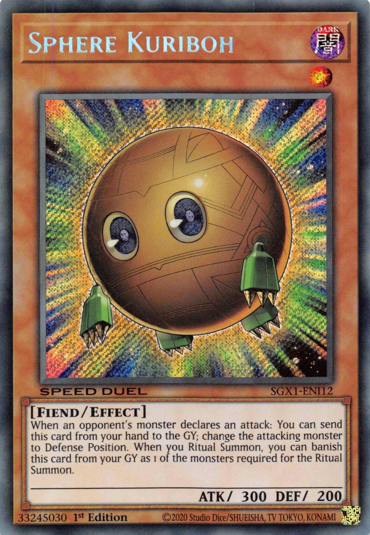 1st Edition, Dark, Effect Monster, Fiend, Secret Rare, Speed Duel GX: Duel Academy Box Sphere Kuriboh [SGX1-ENI12] Secret Rare - Trading Card World