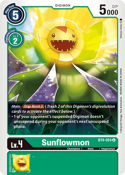 BT4-054, Champion, Data, Digimon, Great Legend, Green, Uncommon, Vegetation Sunflowmon [BT4-054] [Great Legend] - Trading Card World