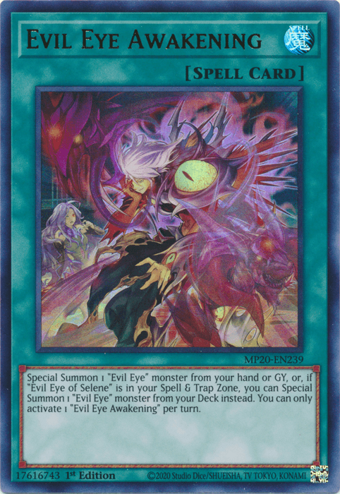 1st Edition, 2020 Tin of Lost Memories, Normal Spell, Spell, Ultra Rare Evil Eye Awakening [MP20-EN239] Ultra Rare - Trading Card World