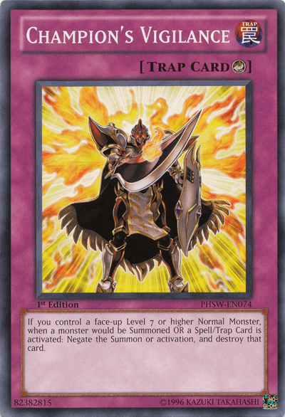 1st Edition, Common, Counter Trap, Photon Shockwave, Trap, Unlimited Champion's Vigilance [PHSW-EN074] Common - Trading Card World