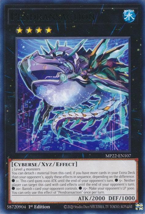 1st Edition, 2022 Tin of the Pharaoh's Gods, Cyberse, Rare, Water, Xyz/Effect Monster Pendransaction [MP22-EN107] Rare - Trading Card World