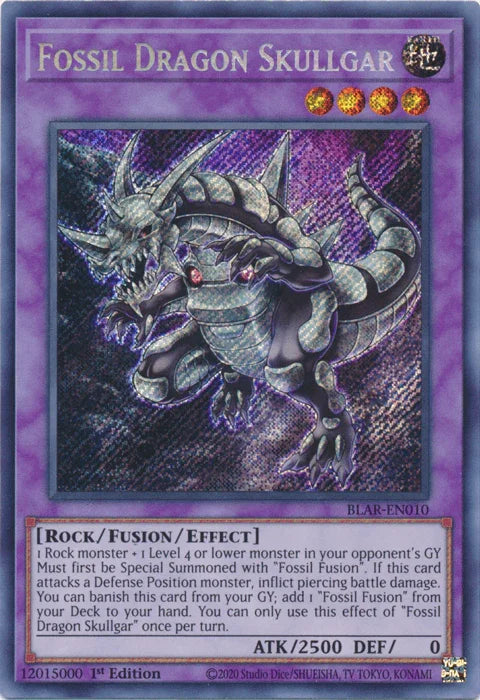 1st Edition, Battles of Legend: Armageddon, Earth, Fusion/Effect Monster, Rock, Secret Rare Fossil Dragon Skullgar [BLAR-EN010] Secret Rare - Trading Card World