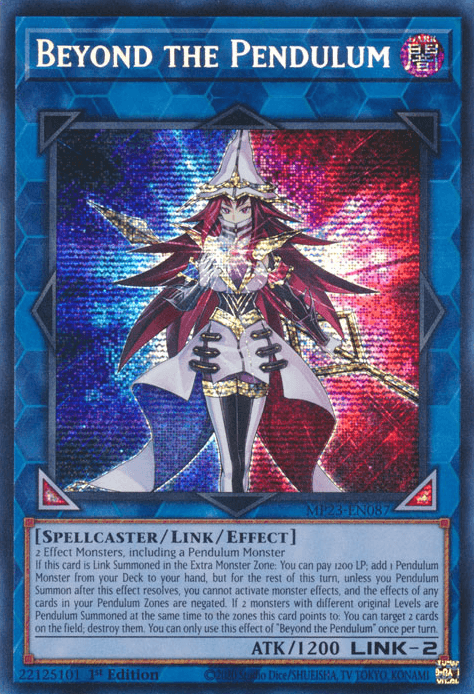 1st Edition, Dark, Dueling Heroes Collectors Tin - Mega Pack (25th Anniversary Edition), Link/Effect Monster, Prismatic Secret Rare, Spellcaster Beyond the Pendulum [MP23-EN087] Prismatic Secret Rare - Trading Card World