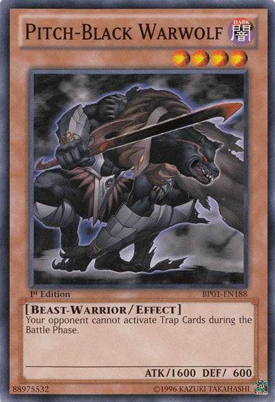 1st Edition, Battle Pack: Epic Dawn, Beast-Warrior, Common, Dark, Effect Monster, Unlimited Pitch-Black Warwolf [BP01-EN188] Common - Trading Card World