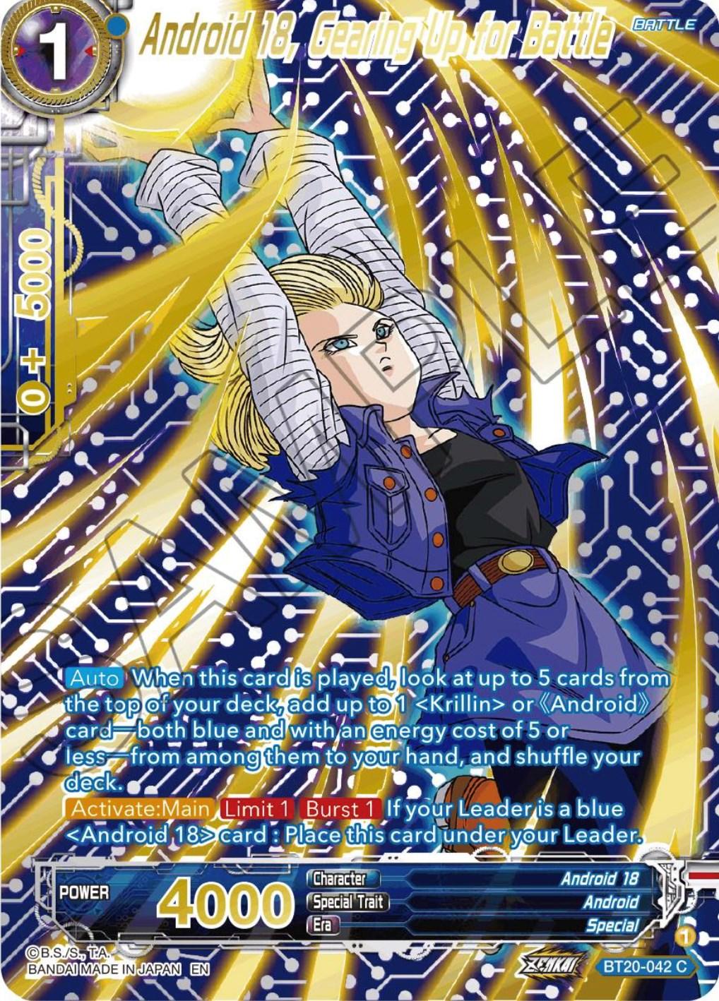 Android, Android 18, Battle, Blue, BT20-042, Common, Parallel Foil, Power Absorbed, Special Android 18, Gearing Up for Battle (Gold-Stamped) (BT20-042) [Power Absorbed] - Trading Card World