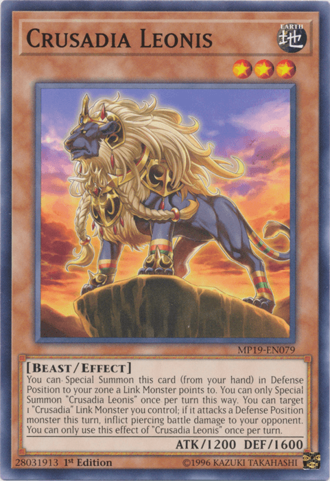 1st Edition, 2019 Gold Sarcophagus Tin Mega Pack, Beast, Common, Earth, Effect Monster, Unlimited Crusadia Leonis [MP19-EN079] Common - Trading Card World