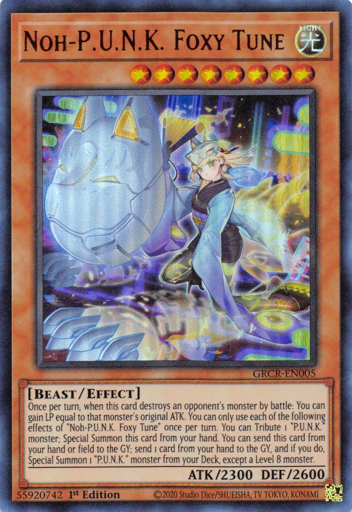 1st Edition, Beast, Effect Monster, Light, The Grand Creators, Ultra Rare Noh-P.U.N.K. Foxy Tune [GRCR-EN005] Ultra Rare - Trading Card World