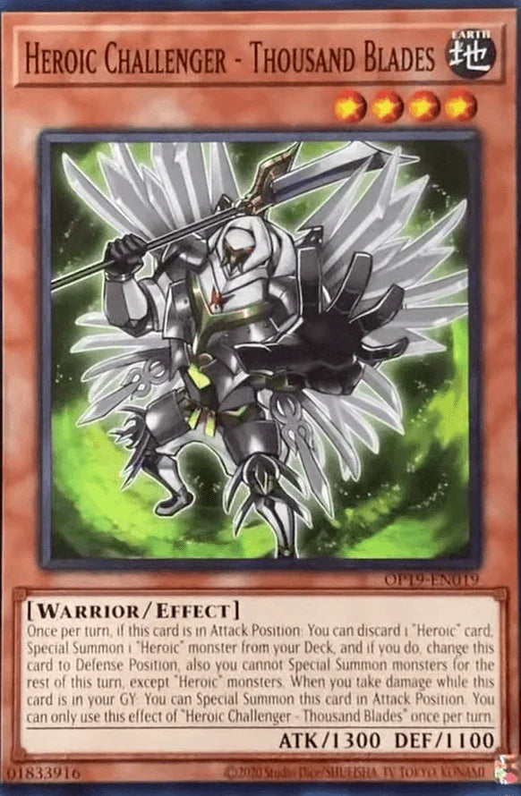 Common, Earth, Effect Monster, OTS Tournament Pack 19, Unlimited, Warrior Heroic Challenger - Thousand Blades [OP19-EN019] Common - Trading Card World