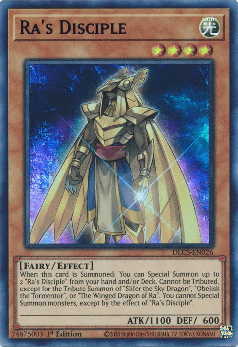 1st Edition, Dragons of Legend: The Complete Series, Effect Monster, Fairy, Light, Ultra Rare Ra's Disciple (Blue) [DLCS-EN026] Ultra Rare - Trading Card World