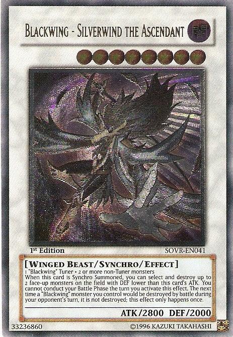 1st Edition, Dark, Stardust Overdrive, Synchro/Effect Monster, Ultimate Rare, Unlimited, Winged Beast Blackwing - Silverwind the Ascendant [SOVR-EN041] Ultimate Rare - Trading Card World