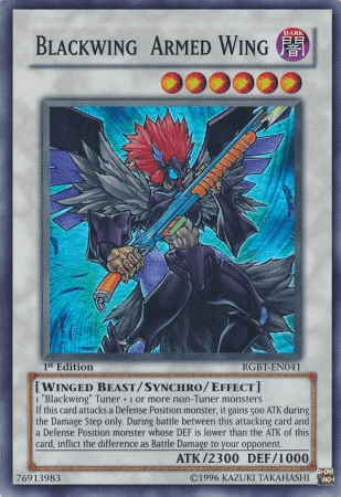 1st Edition, Dark, Raging Battle, Super Rare, Synchro/Effect Monster, Unlimited, Winged Beast Blackwing Armed Wing [RGBT-EN041] Super Rare - Trading Card World