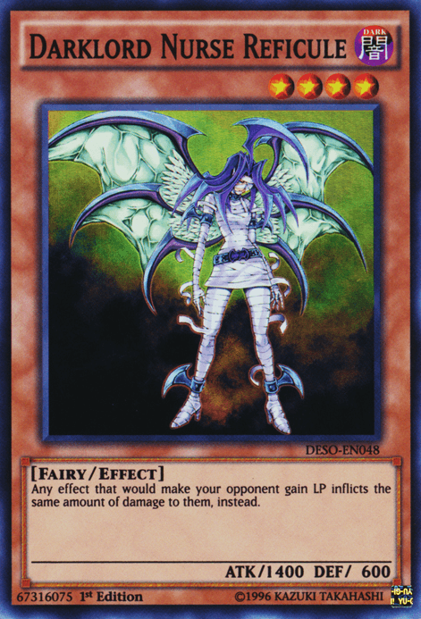 1st Edition, Dark, Destiny Soldiers, Effect Monster, Fairy, Super Rare Darklord Nurse Reficule [DESO-EN048] Super Rare - Trading Card World