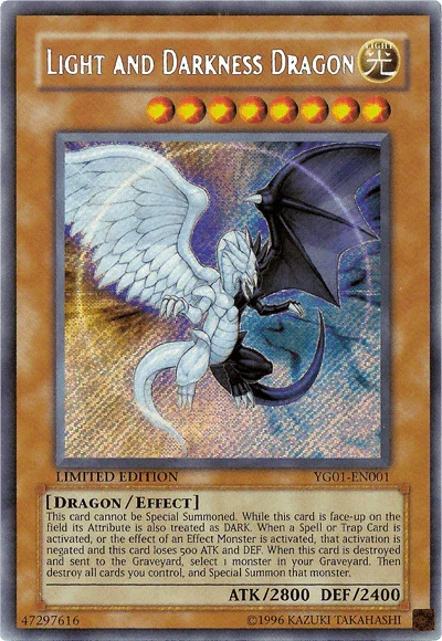Dragon, Effect Monster, GX Manga Promotional Cards, Light, Limited, Secret Rare Light and Darkness Dragon [YG01-EN001] Secret Rare - Trading Card World