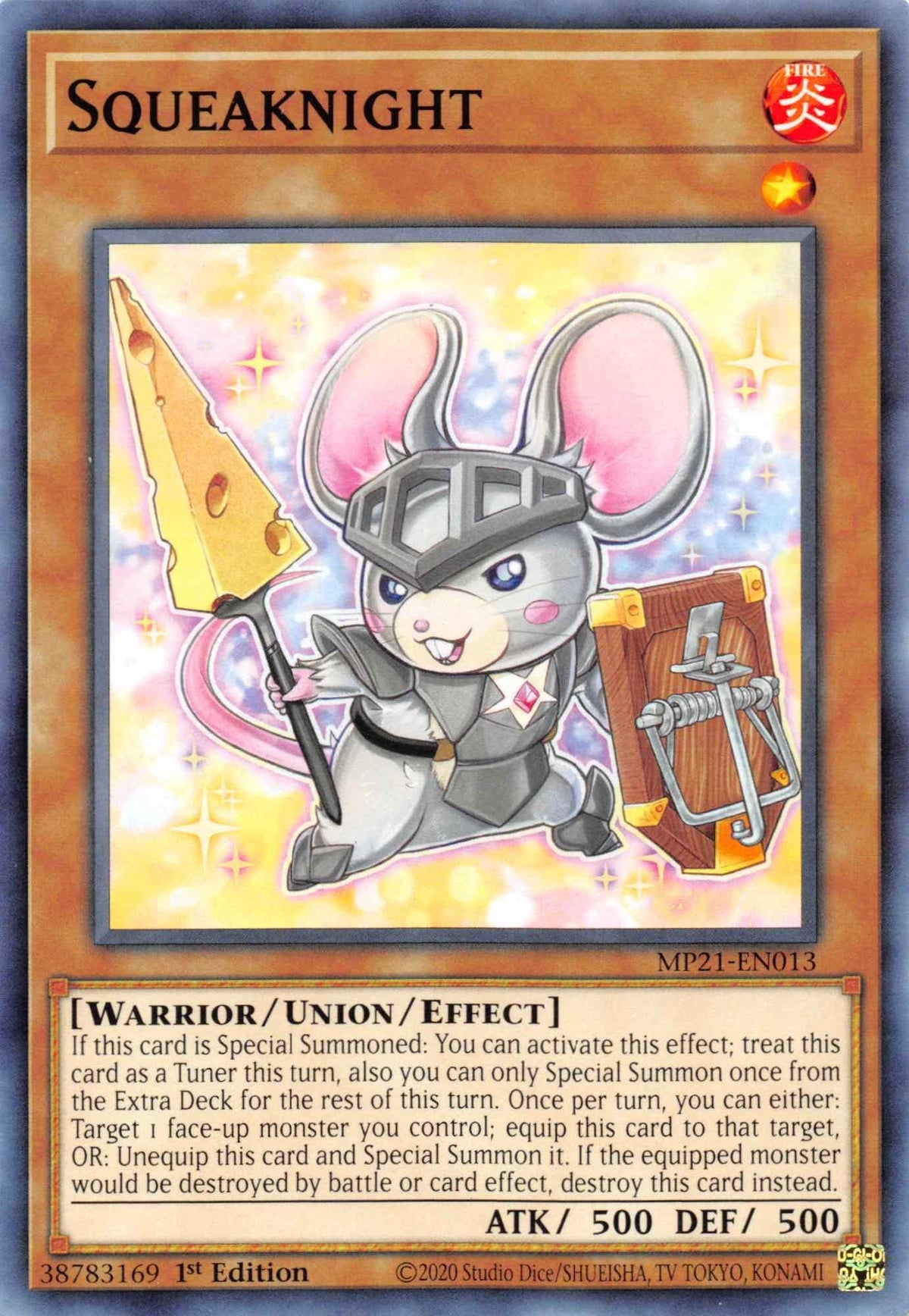 1st Edition, 2021 Tin of Ancient Battles, Common, Fire, Union monster, Warrior Squeaknight [MP21-EN013] Common - Trading Card World