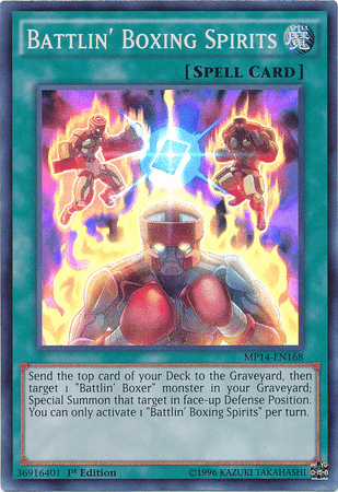1st Edition, 2014 Mega-Tins Mega Pack, Normal Spell, Spell, Super Rare Battlin' Boxing Spirits [MP14-EN168] Super Rare - Trading Card World