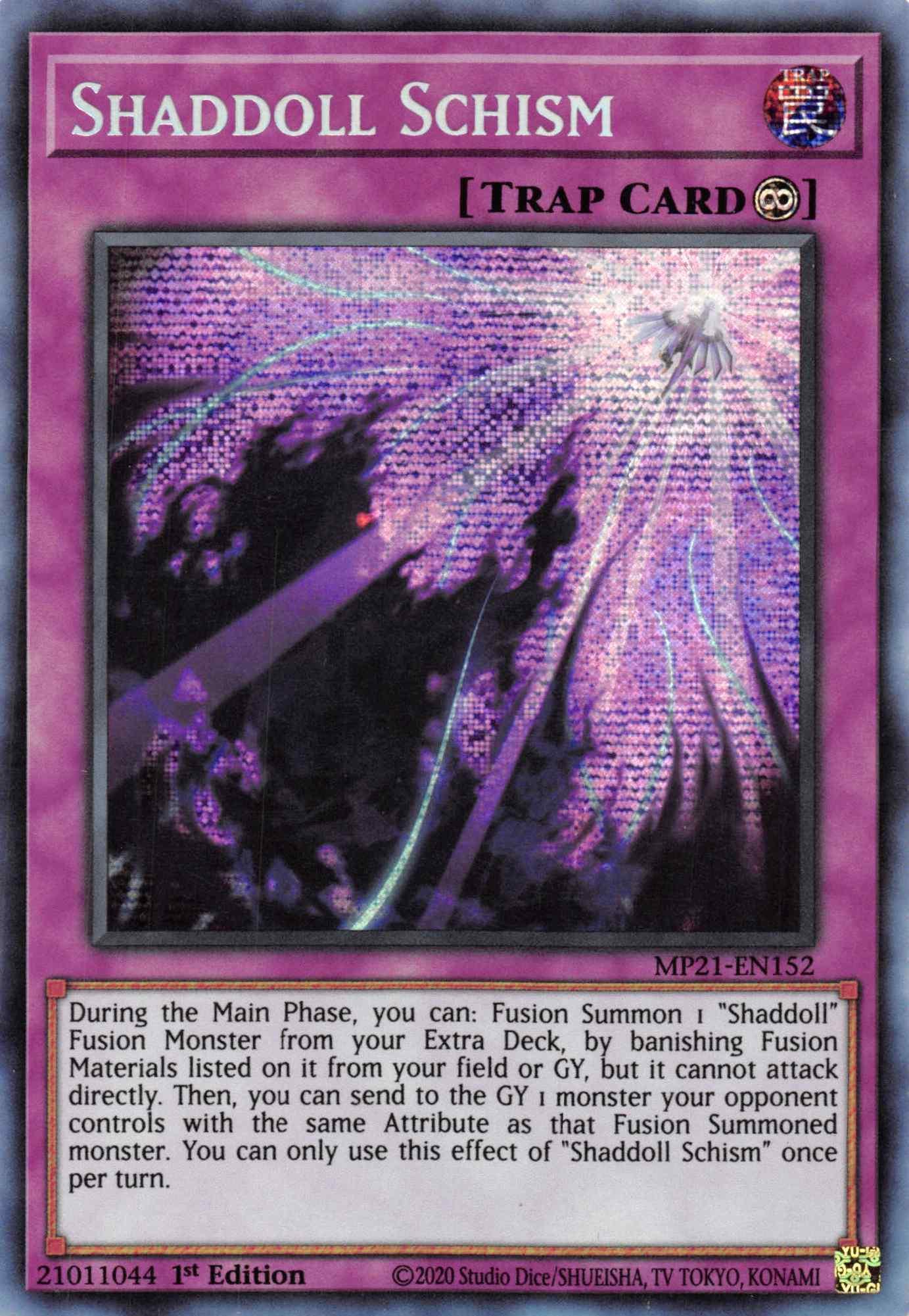1st Edition, 2021 Tin of Ancient Battles, Continuous Trap, Prismatic Secret Rare, Trap Shaddoll Schism [MP21-EN152] Prismatic Secret Rare - Trading Card World