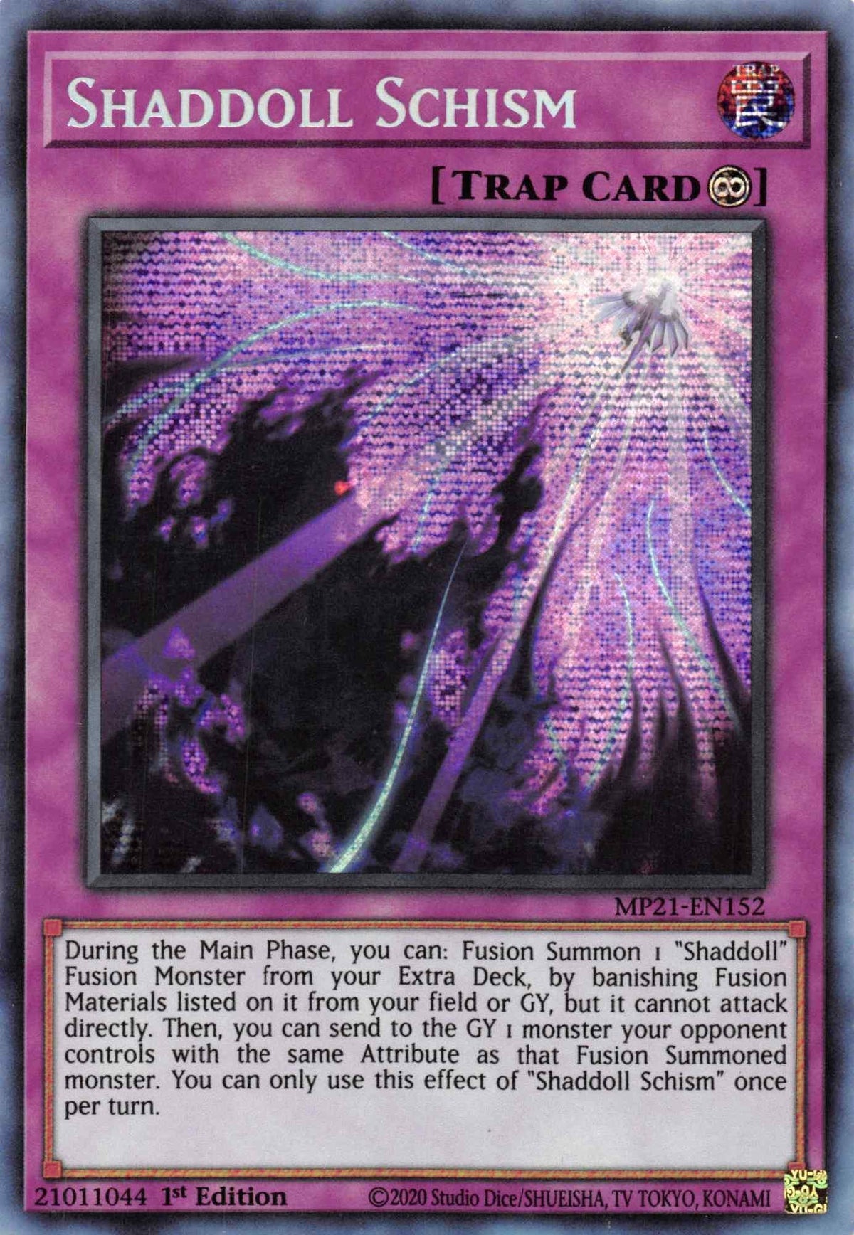 1st Edition, 2021 Tin of Ancient Battles, Continuous Trap, Prismatic Secret Rare, Trap Shaddoll Schism [MP21-EN152] Prismatic Secret Rare - Trading Card World